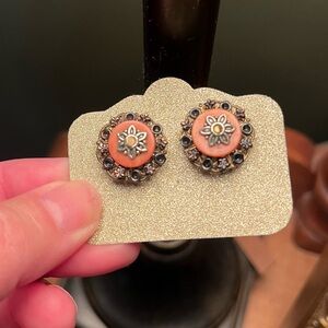 Metal Monk Floral Stud Earrings